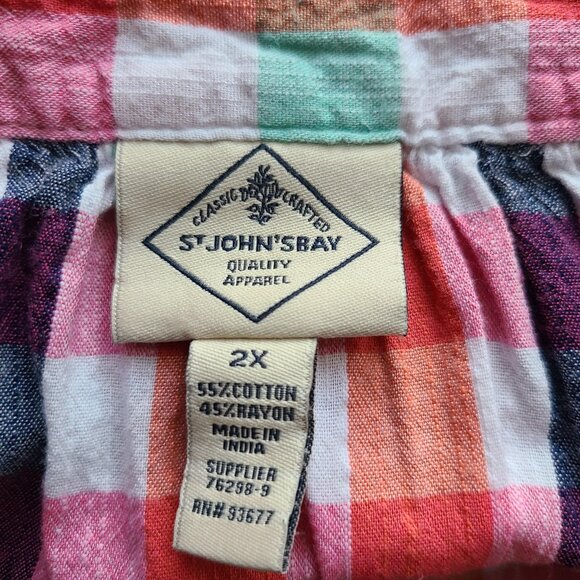 St. John's Bay Womens Top Blouse Short Sleeves Plaid Size 2X - Picture 5 of 8